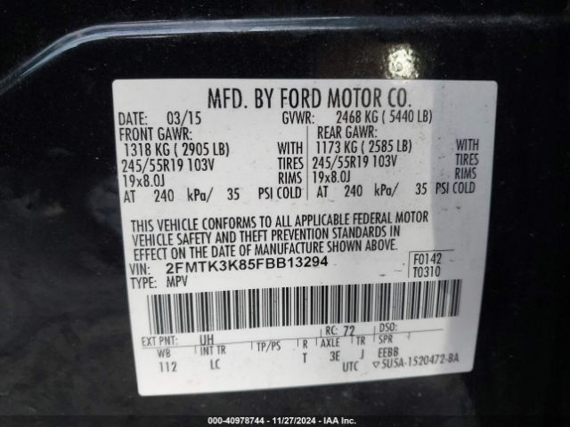 2FMTK3K85FBB13294 Ford Edge Titanium