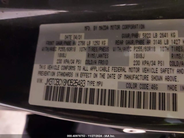 JM3TCBCY8M0525483 Mazda Cx-9 Touring