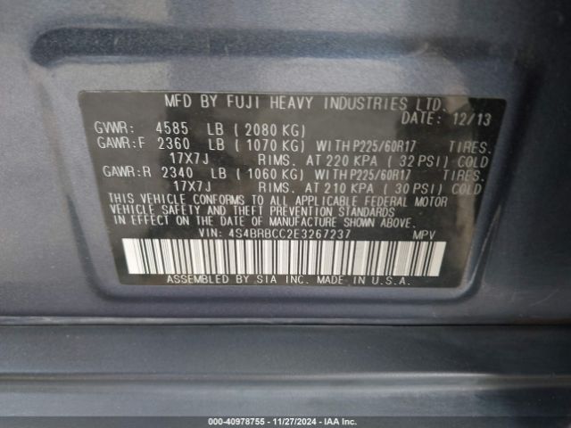 4S4BRBCC2E3267237 Subaru Outback 2.5i Premium