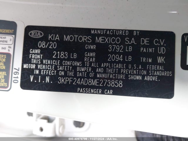 3KPF24AD8ME273858 KIA Forte Lxs