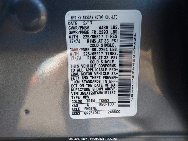 Nissan ROGUE S 2017 JN8AT2MT4HW151187 Image 9