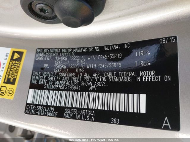 5TDDKRFH5FS195841 Toyota Highlander Limited V6