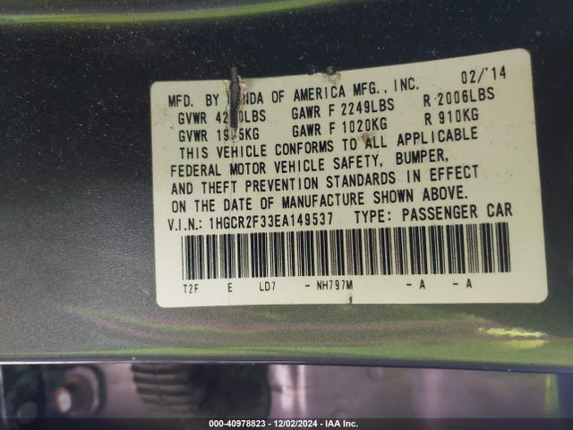 Honda ACCORD LX 2014 1HGCR2F33EA149537 Image 9