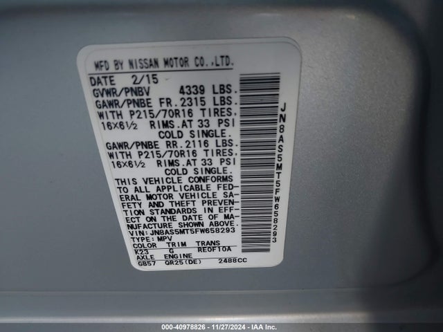 Nissan Rogue Select S 2015 JN8AS5MT5FW658293 Image 9