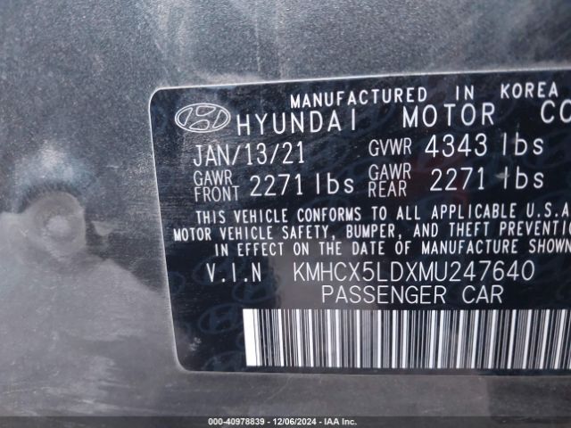 KMHCX5LDXMU247640 Hyundai Ioniq Plug-in Hybrid Limited
