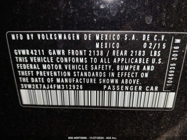 3VW2K7AJ4FM312926 Volkswagen Jetta 2.0l S
