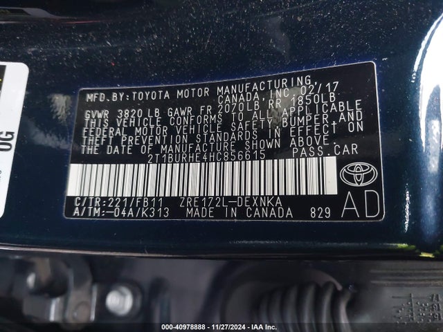Toyota COROLLA LE 2017 2T1BURHE4HC856615 Image 9