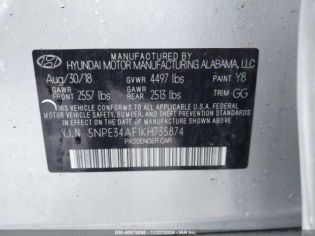 Hyundai SONATA SEL 2019 5NPE34AF1KH735874 Image 9