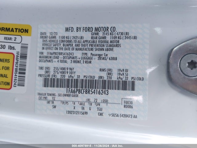 Ford Mustang Gt Premium 2024 1FA6P8CF8R5416243 Image 9