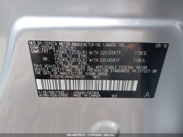 Toyota RAV4 LE 2017 2T3ZFREV6HW318405 Image 9