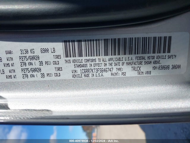 RAM 1500 Express 2015 1C6RR7KT3FS646747 Image 9