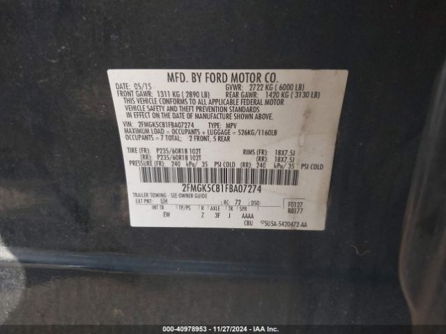 2FMGK5C81FBA07274 Ford FLEX SEL