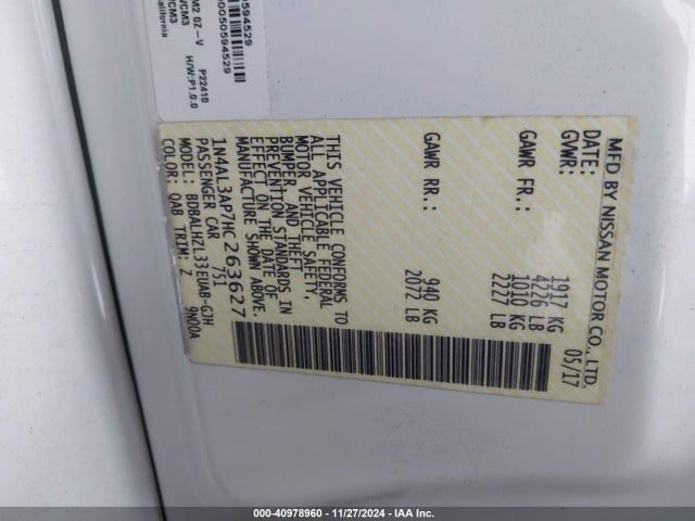 1N4AL3AP7HC263627 Nissan Altima 2.5 Sr
