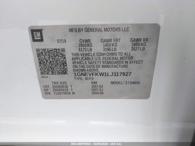 1GNEVFKW1LJ117927 Chevrolet Traverse Awd Ls