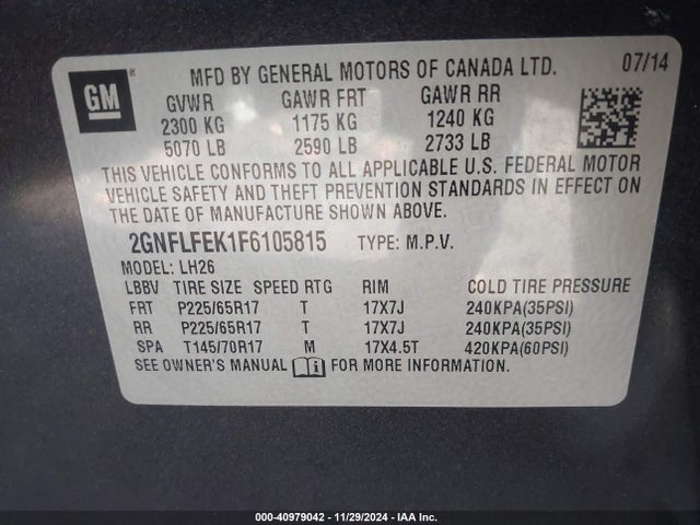 Chevrolet EQUINOX 1LT 2015 2GNFLFEK1F6105815 Image 9