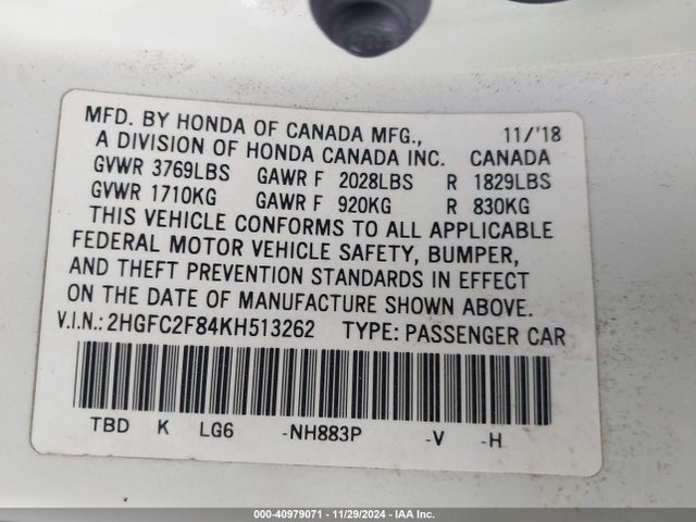Honda Civic Sport 2019 2HGFC2F84KH513262 Image 9
