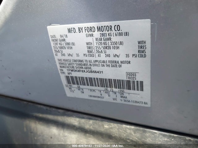 Ford Explorer Limited 2018 1FM5K8F8XJGB66431 Image 9