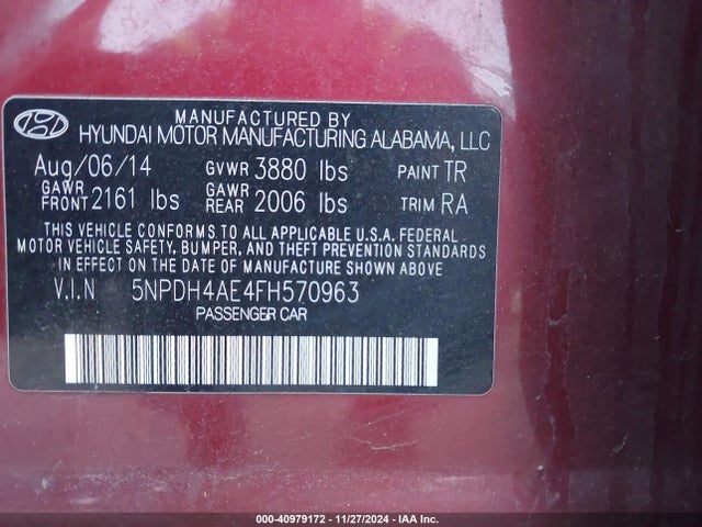 Hyundai ELANTRA SE 2015 5NPDH4AE4FH570963 Image 9