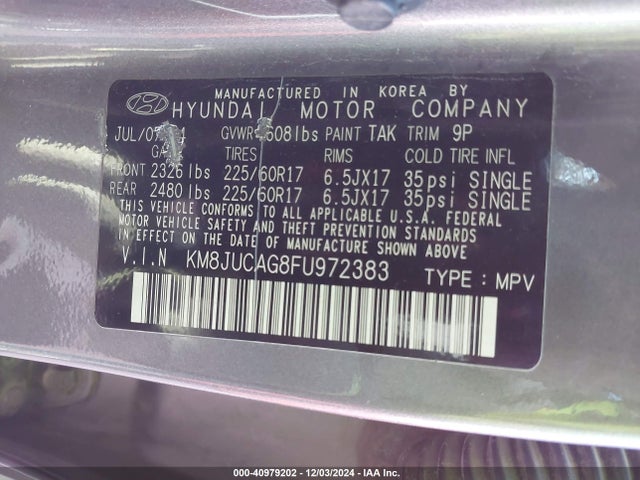 Hyundai TUCSON SE 2015 KM8JUCAG8FU972383 Image 9