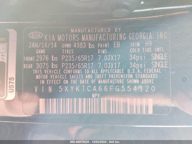 Aukcja sprzedaży 2015 Kia Sorento Lx, vin: 5XYKTCA66FG554120, numer aukcji: 40979225