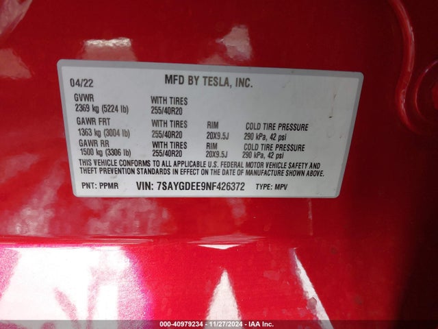 2022 TESLA MODEL Y 7SAYGDEE9NF426372 Photo 8