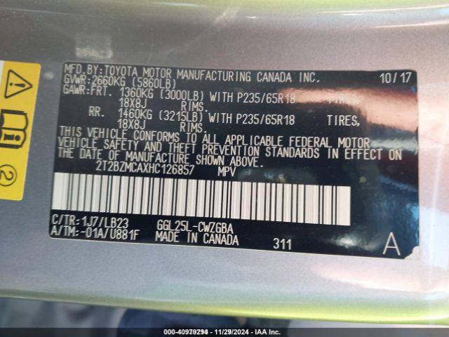 2T2BZMCAXHC126857 Lexus RX 350