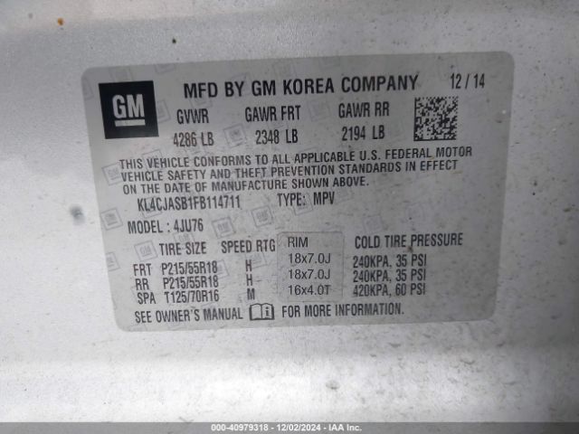 KL4CJASB1FB114711 Buick Encore