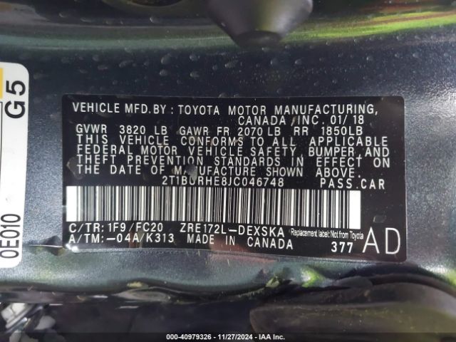 2T1BURHE8JC046748 Toyota Corolla L/le/xle/se/xse