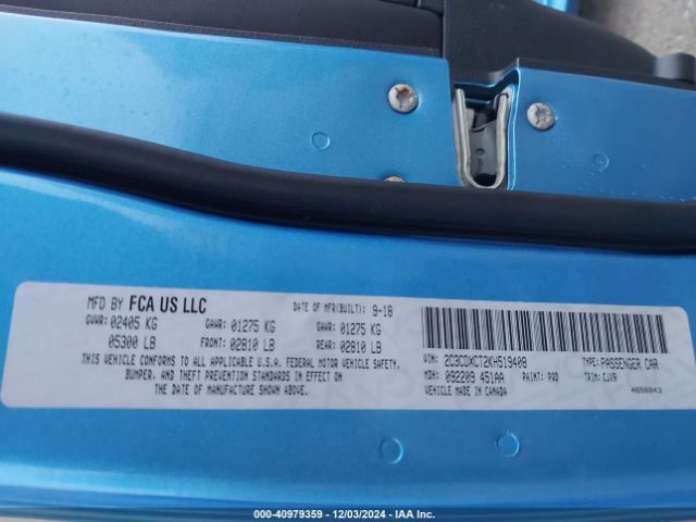 2C3CDXCT2KH519408 Dodge Charger R/t Rwd