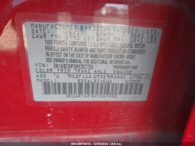 Nissan SENTRA SV 2017 3N1AB7AP3HY357700 Image 9