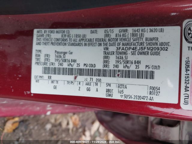 3FADP4EJ5FM209302 Ford FIESTA SE