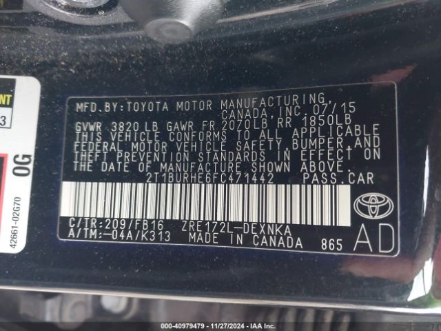 2T1BURHE6FC471442 Toyota COROLLA LE