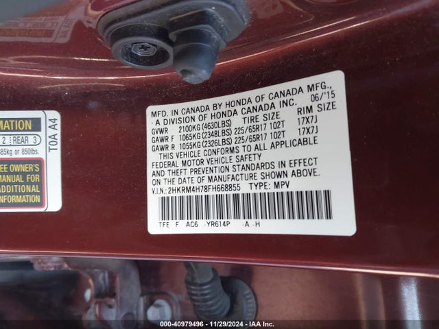 Honda Cr-v Ex-l 2015 2HKRM4H78FH668855 Image 9