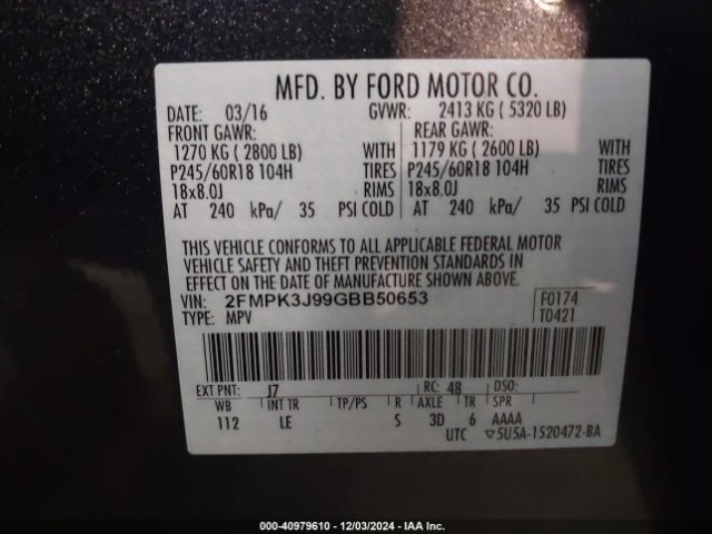 2FMPK3J99GBB50653 Ford EDGE SEL