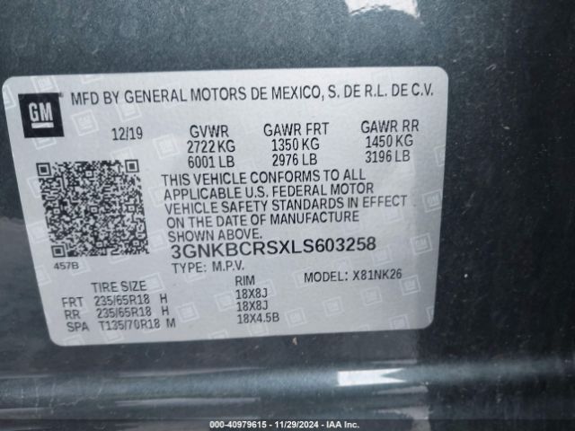 3GNKBCRSXLS603258 Chevrolet Blazer Fwd 2lt