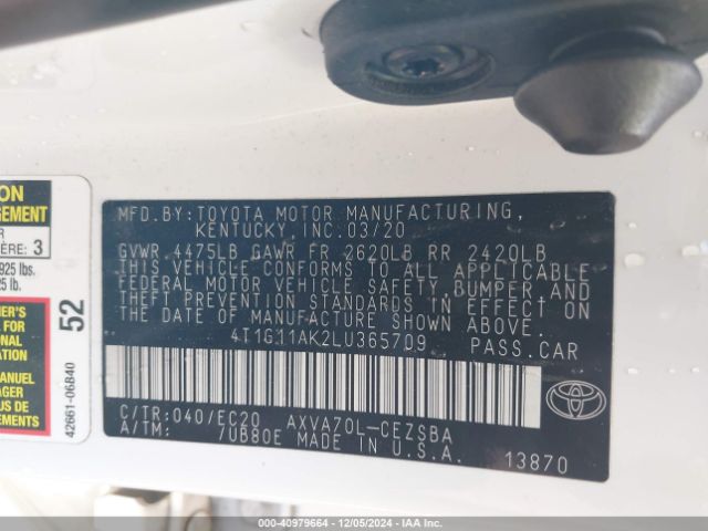 4T1G11AK2LU365709 Toyota Camry Se Nightshade Edition