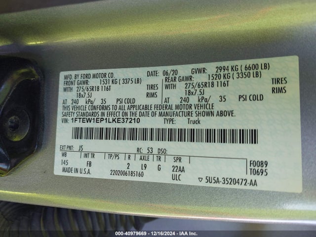 Ford F-150 Xlt 2020 1FTEW1EP1LKE37210 Image 9