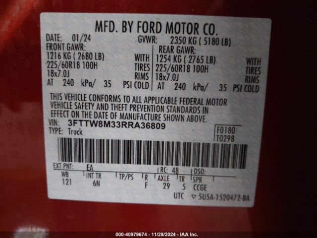 3FTTW8M33RRA36809 Ford Maverick Lariat