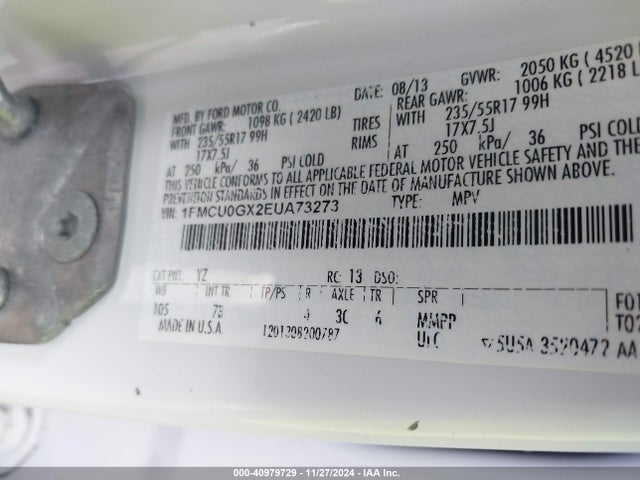 Ford ESCAPE SE 2014 1FMCU0GX2EUA73273 Image 9