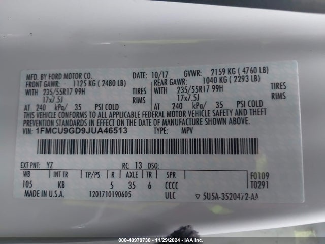 Ford ESCAPE SE 2018 1FMCU9GD9JUA46513 Image 9