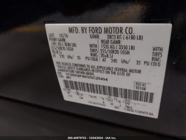 1FM5K8F80GGC25494 Ford Explorer Limited