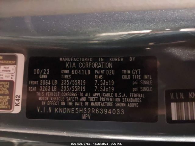 KNDNE5H32R6394033 KIA Carnival Mpv Sx Prestige
