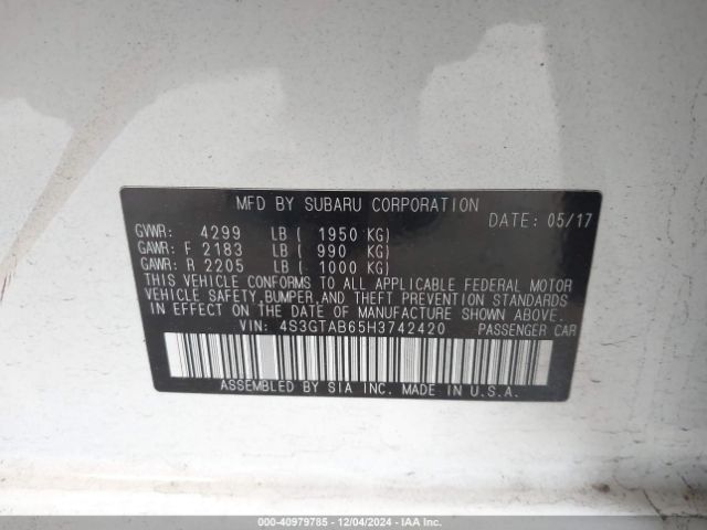 4S3GTAB65H3742420 Subaru Impreza 2.0i Premium