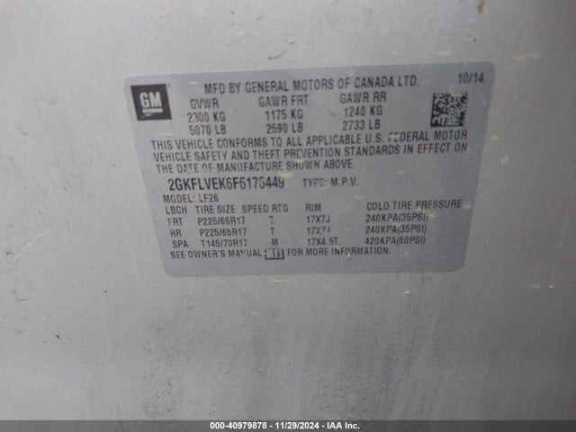 GMC Terrain Sle-1 2015 2GKFLVEK6F6176449 Image 9