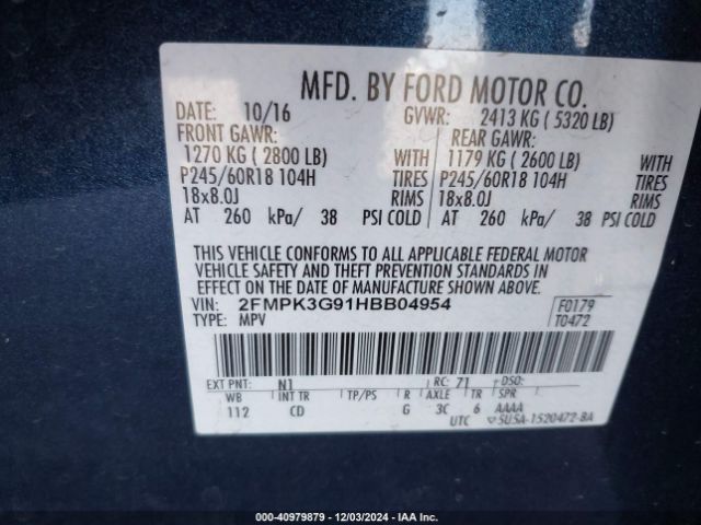 2FMPK3G91HBB04954 Ford EDGE SE