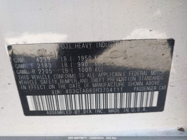 4S3GTAB60H3704111 Subaru Impreza 2.0i Premium