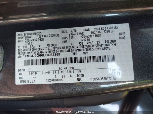 2020 FORD ESCAPE 1FMCU9G66LUC62369 Photo 8