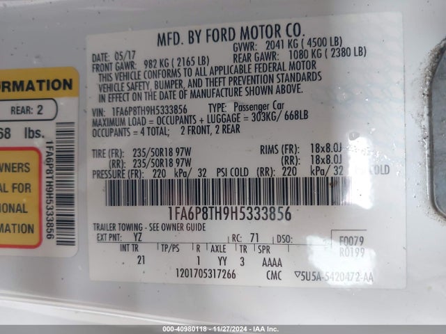 Ford Mustang 2017 1FA6P8TH9H5333856 Image 21