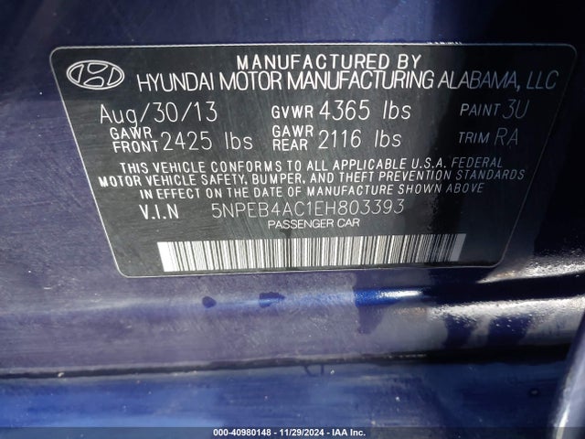 Hyundai SONATA GLS 2014 5NPEB4AC1EH803393 Image 9