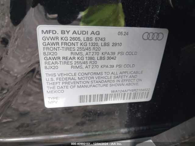 WA124AFY6R2104522 Audi Sq5 Sportback Premium Plus Tfsi Quattro Tiptronic